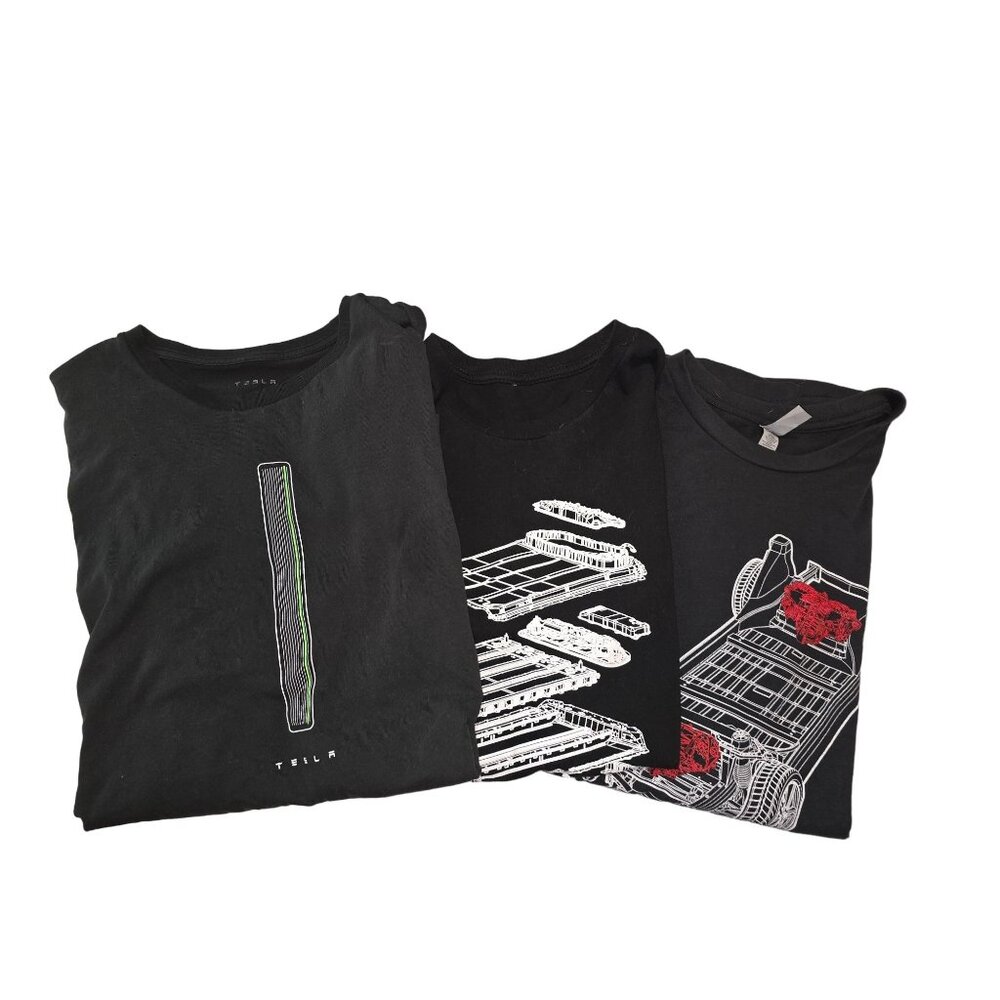 Set of 3 Large‎ Tesla Mens T-Shirts Black Limited Editions